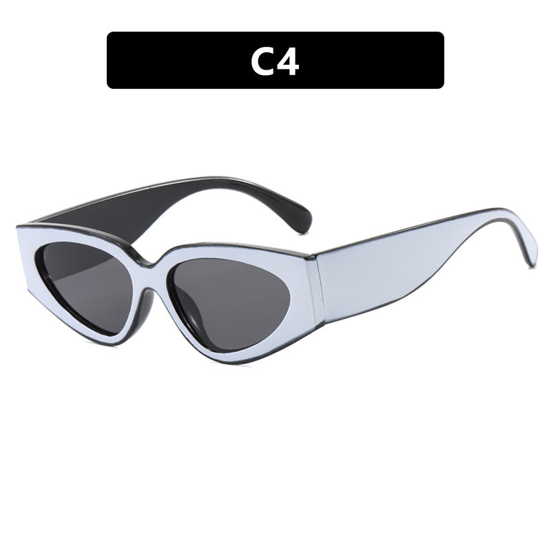 Color Block Oval Frame Sunglasses - White