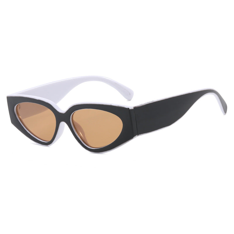 Color Block Oval Frame Sunglasses - WhiteTea