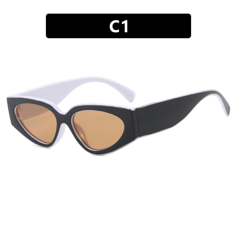 Color Block Oval Frame Sunglasses - WhiteTea - 1