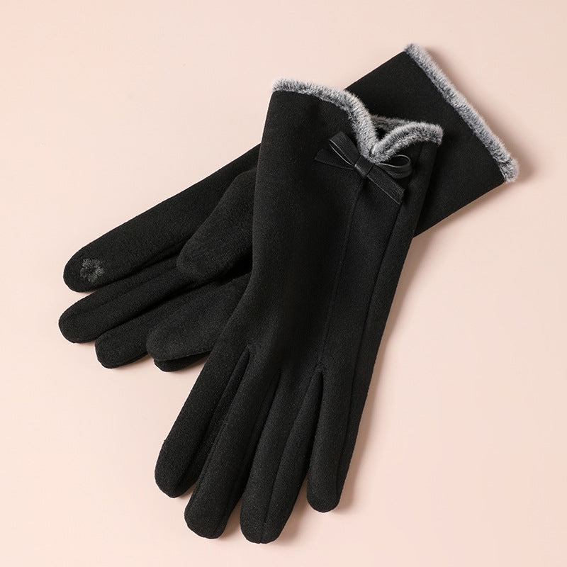 Velvet Bow Touchscreen Fleece Lined Gloves - Black