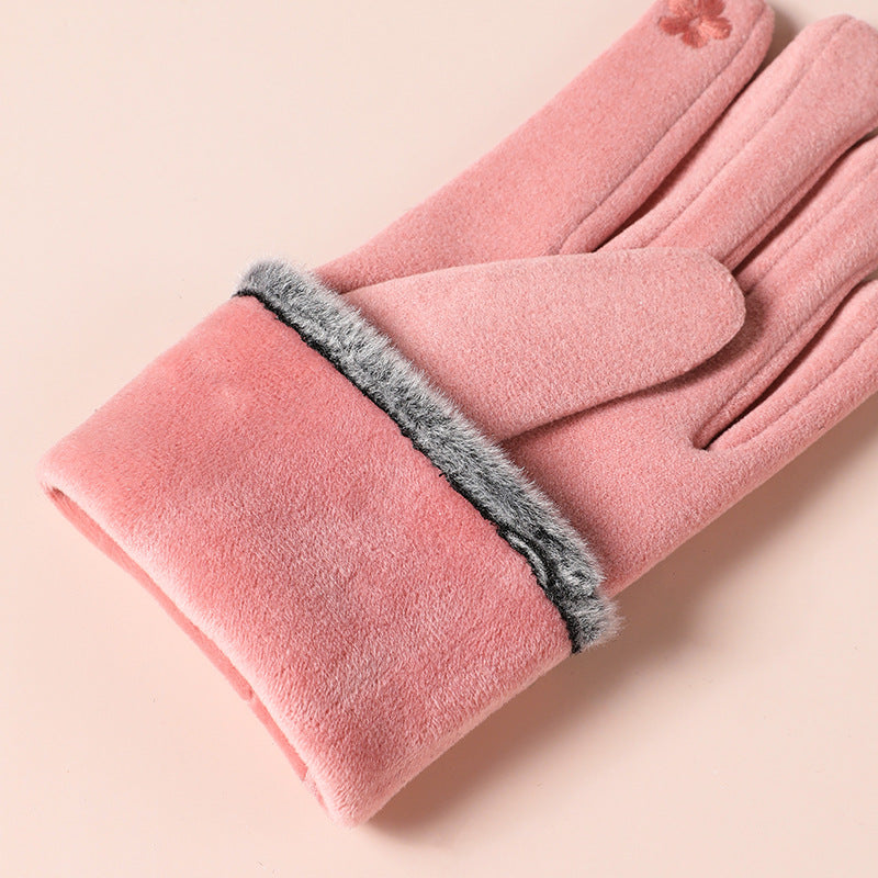 Velvet Bow Touchscreen Fleece Lined Gloves - Pink - 2