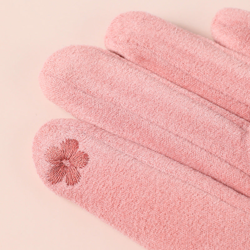 Velvet Bow Touchscreen Fleece Lined Gloves - Pink - 3