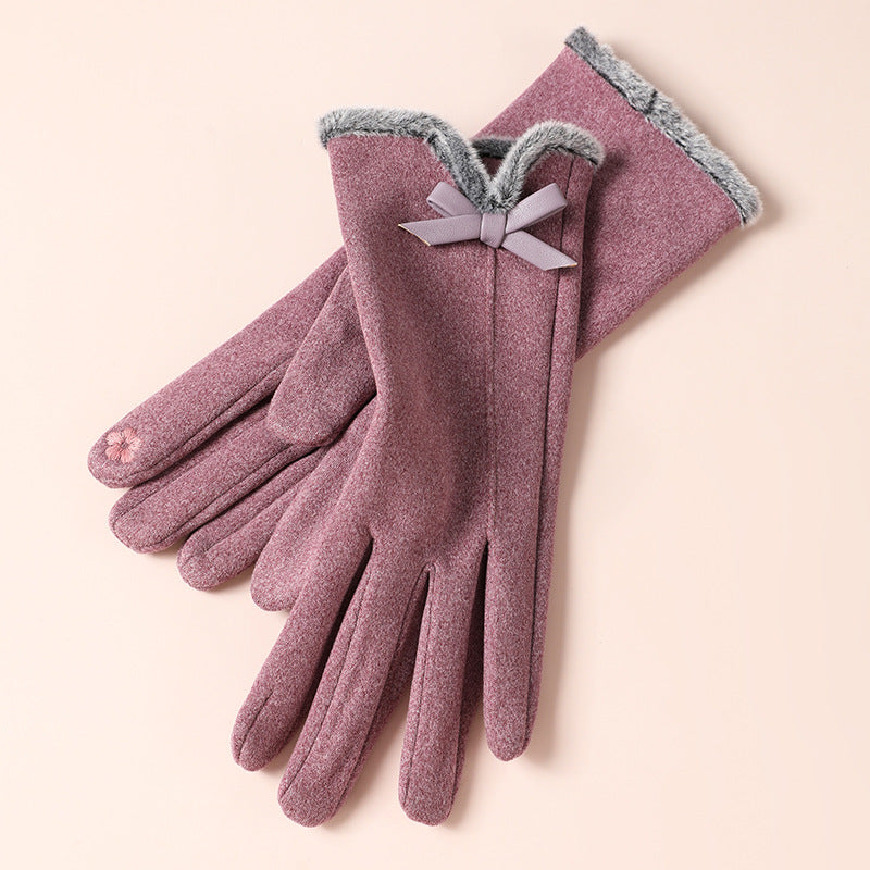 Velvet Bow Touchscreen Fleece Lined Gloves - Purple