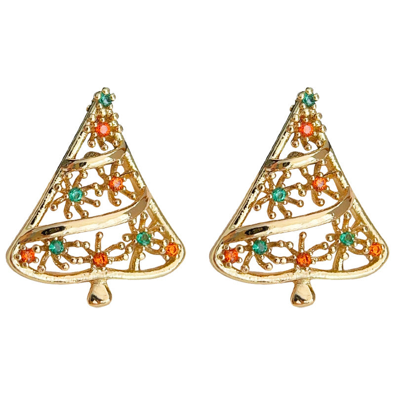 Pave Christmas Tree Stud Earrings - Gold
