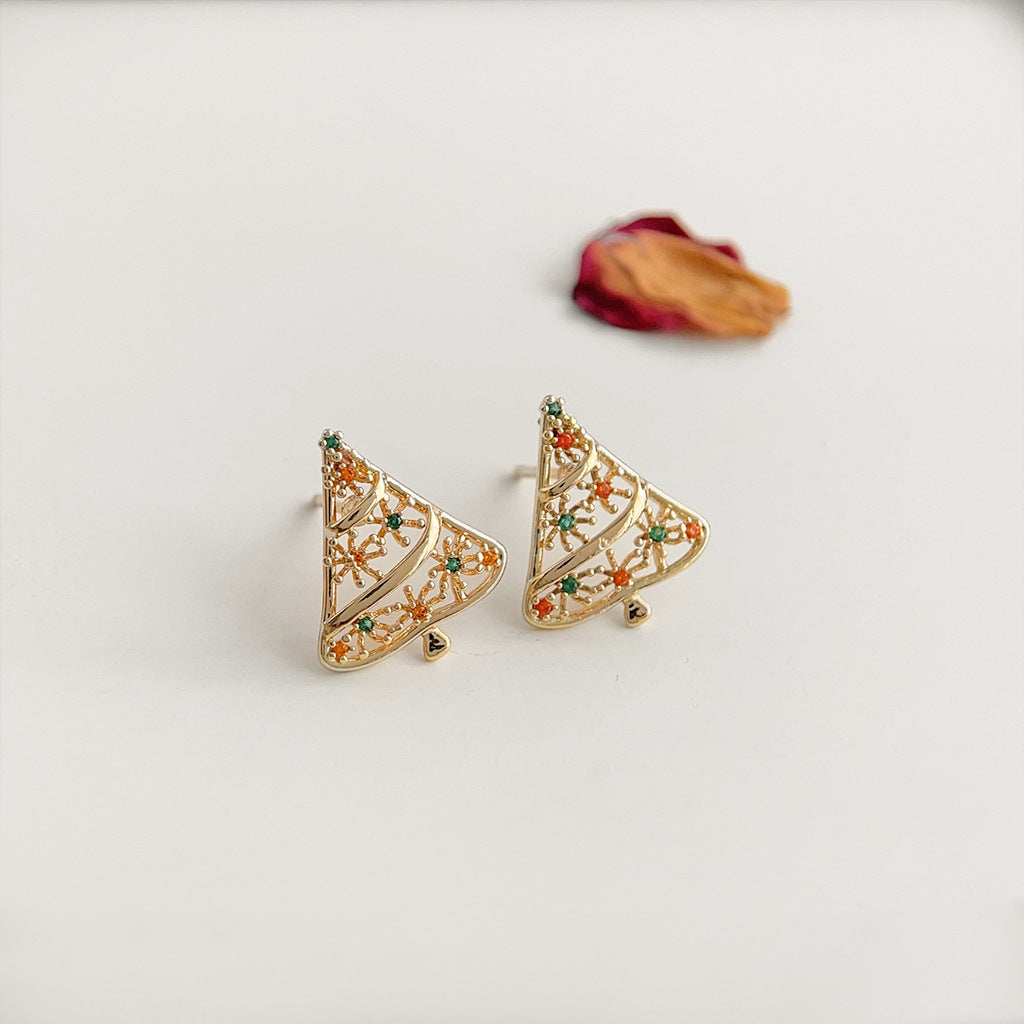 Pave Christmas Tree Stud Earrings - Gold - 1