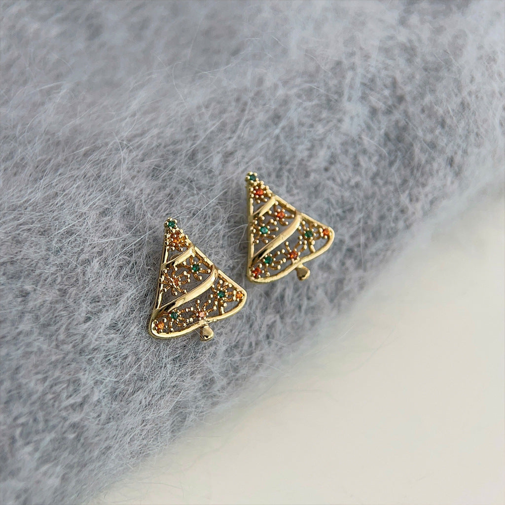 Pave Christmas Tree Stud Earrings - Gold - 2