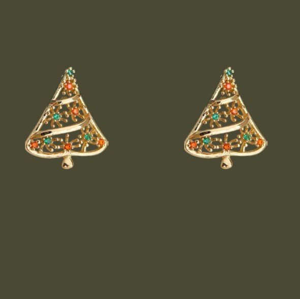 Pave Christmas Tree Stud Earrings - Gold - 3
