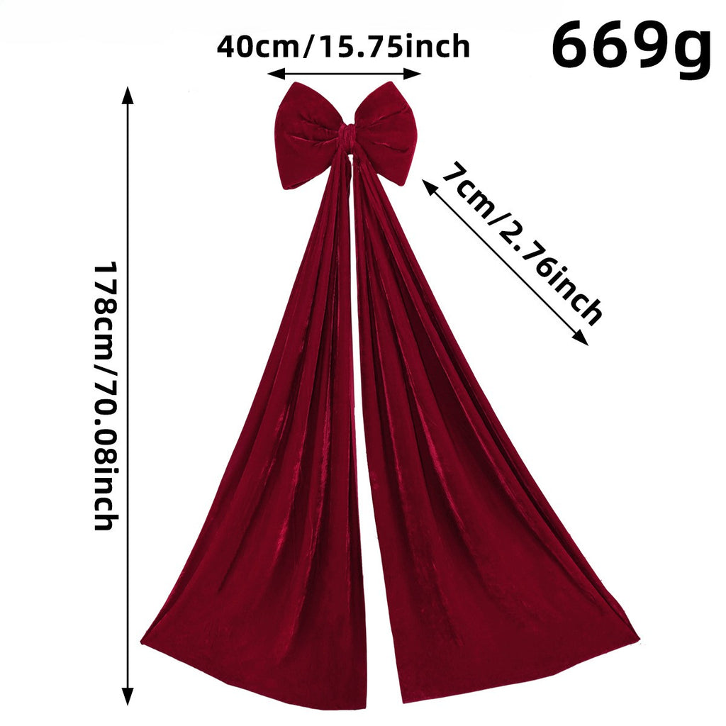 Long Tail Velvet Bow Christmas Tree Topper - L-Winered