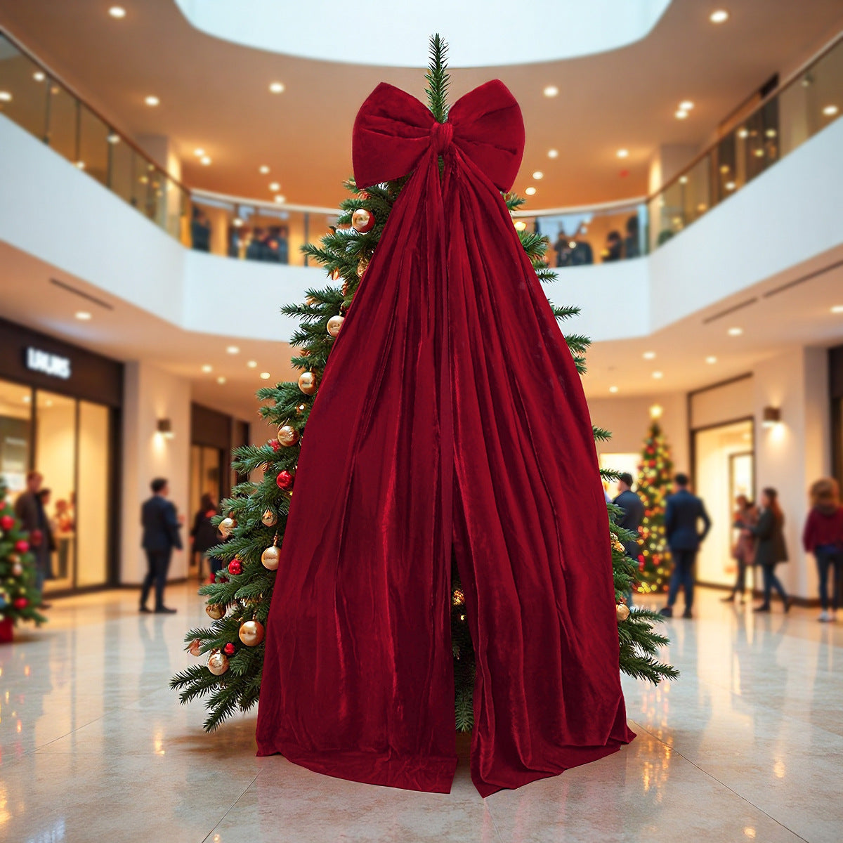 Long Tail Velvet Bow Christmas Tree Topper - L-Winered - 1
