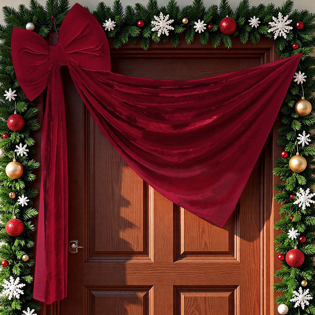 Long Tail Velvet Bow Christmas Tree Topper - L-Winered - 2