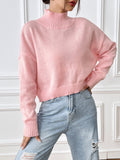 Cropped Boxy Mock Neck Knit Jumper - Pink