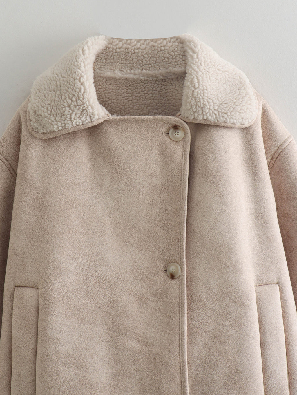Faux Suede Sherpa Collar Jacket - Apricot
