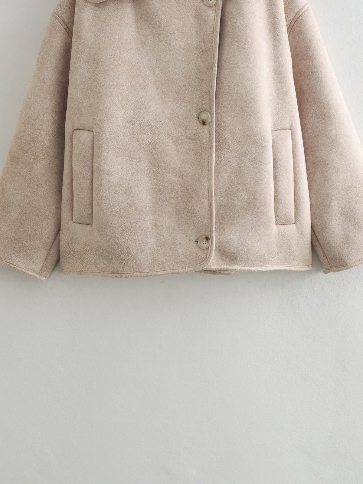 Faux Suede Sherpa Collar Jacket - Apricot - 1