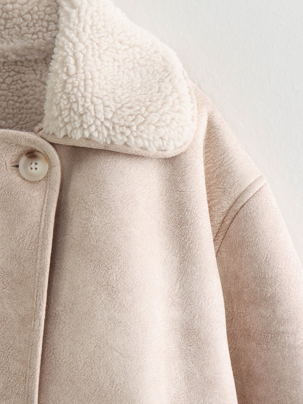 Faux Suede Sherpa Collar Jacket - Apricot - 2