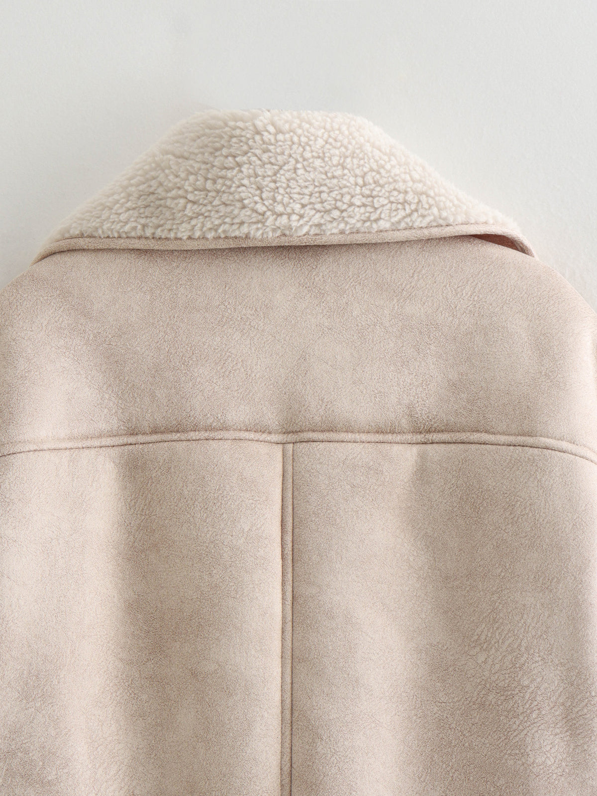 Faux Suede Sherpa Collar Jacket - Apricot - 6