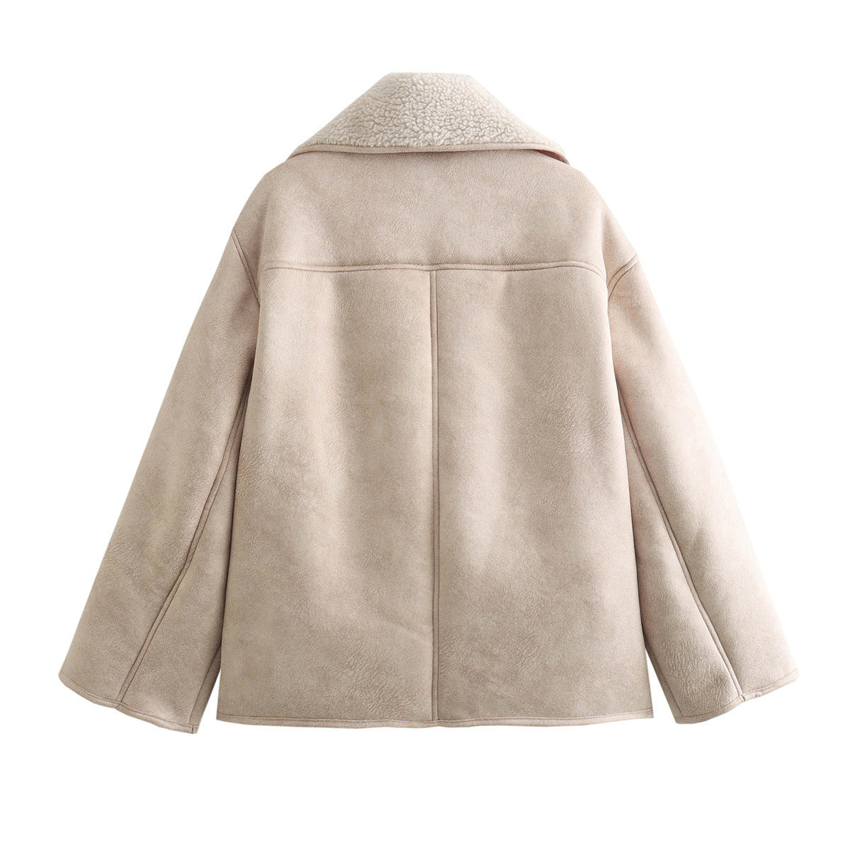Faux Suede Sherpa Collar Jacket - Apricot - 7