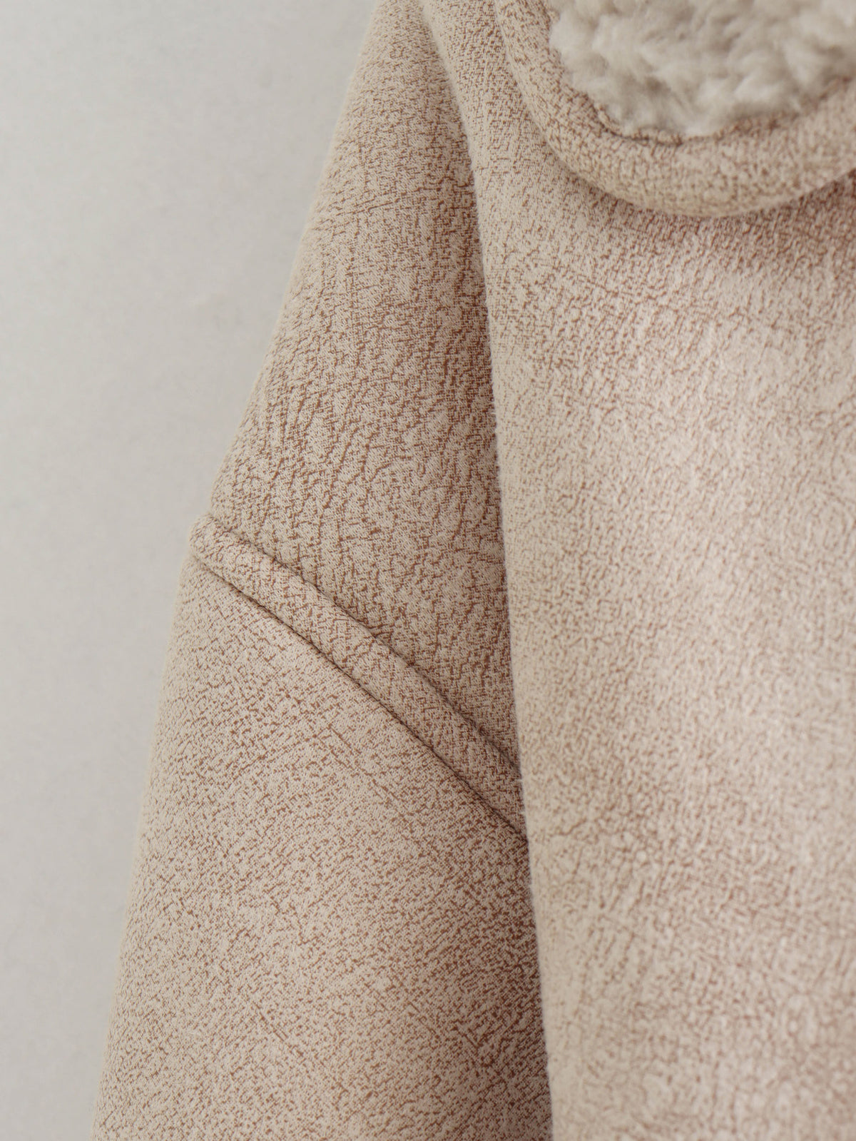 Faux Suede Sherpa Collar Jacket - Apricot - 8