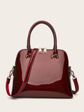 Glossy Patent Dome Top Handle Satchel - Burgundy