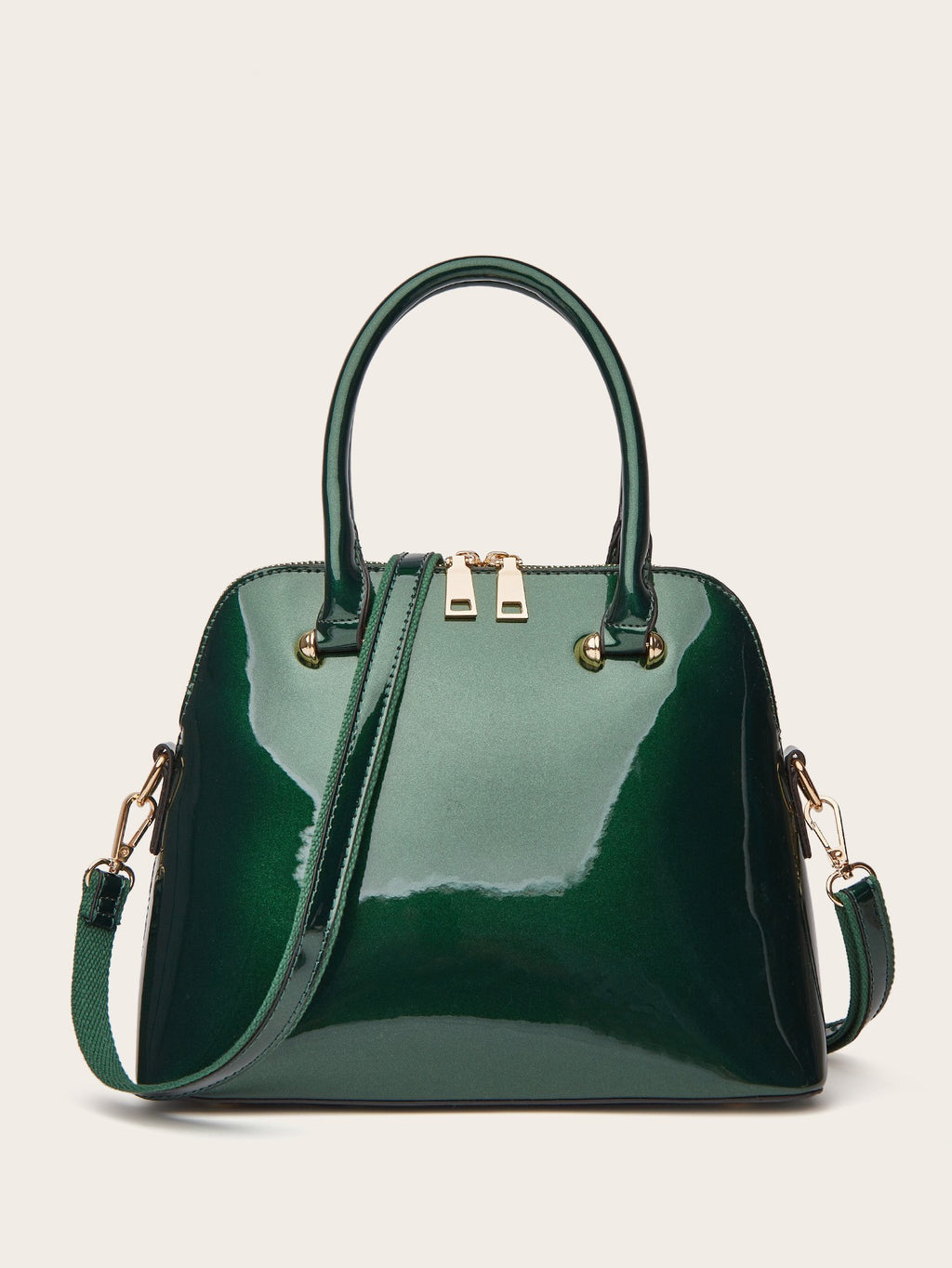 Glossy Patent Dome Top Handle Satchel - Emerald
