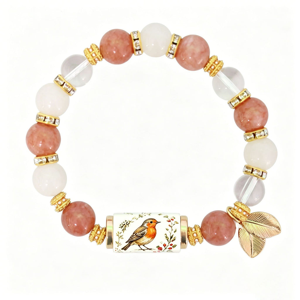 Nature Print Tube Bead Bracelet with Dangle Charm - C1