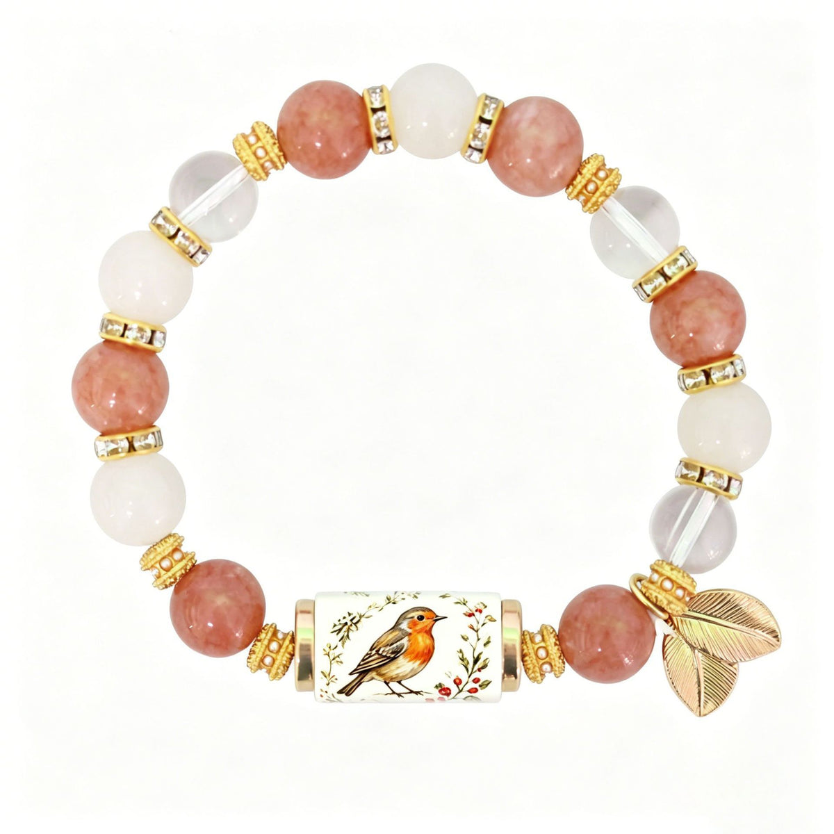 Nature Print Tube Bead Bracelet with Dangle Charm - C1
