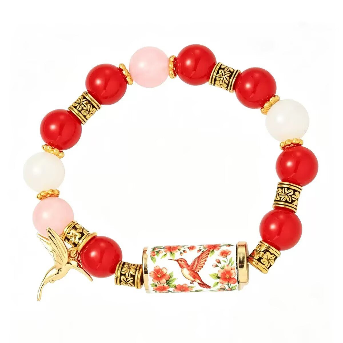 Nature Print Tube Bead Bracelet with Dangle Charm - C11