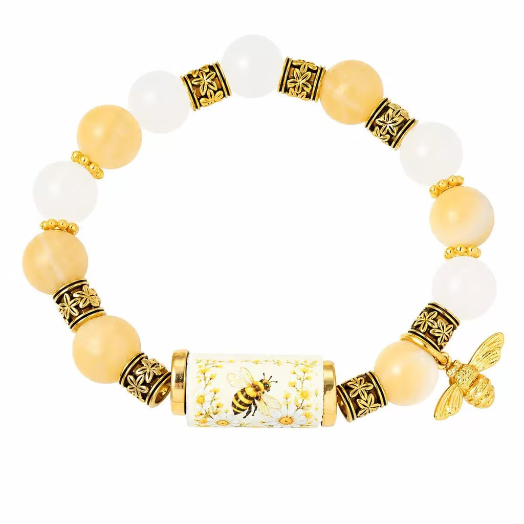 Nature Print Tube Bead Bracelet with Dangle Charm - C13