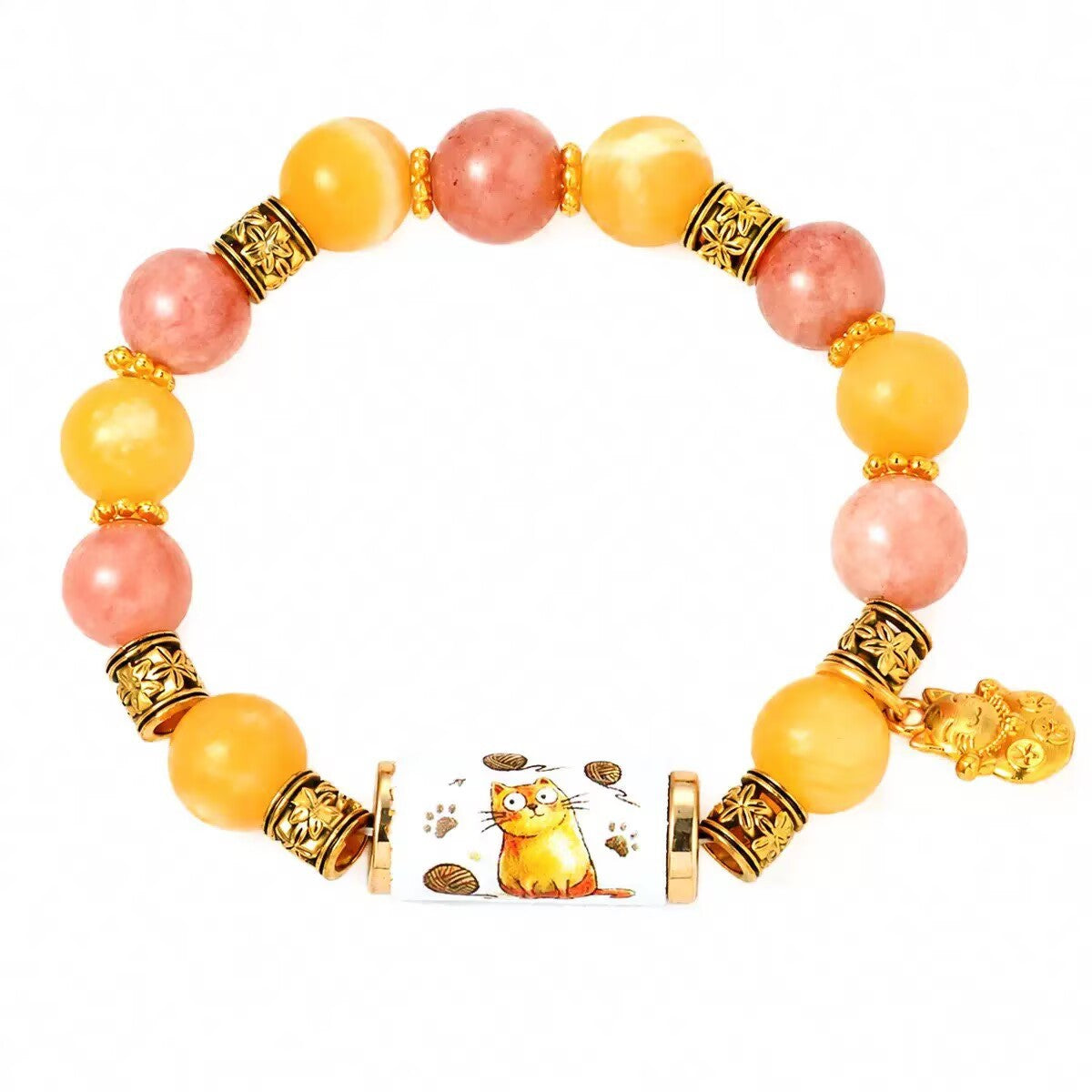 Nature Print Tube Bead Bracelet with Dangle Charm - C14