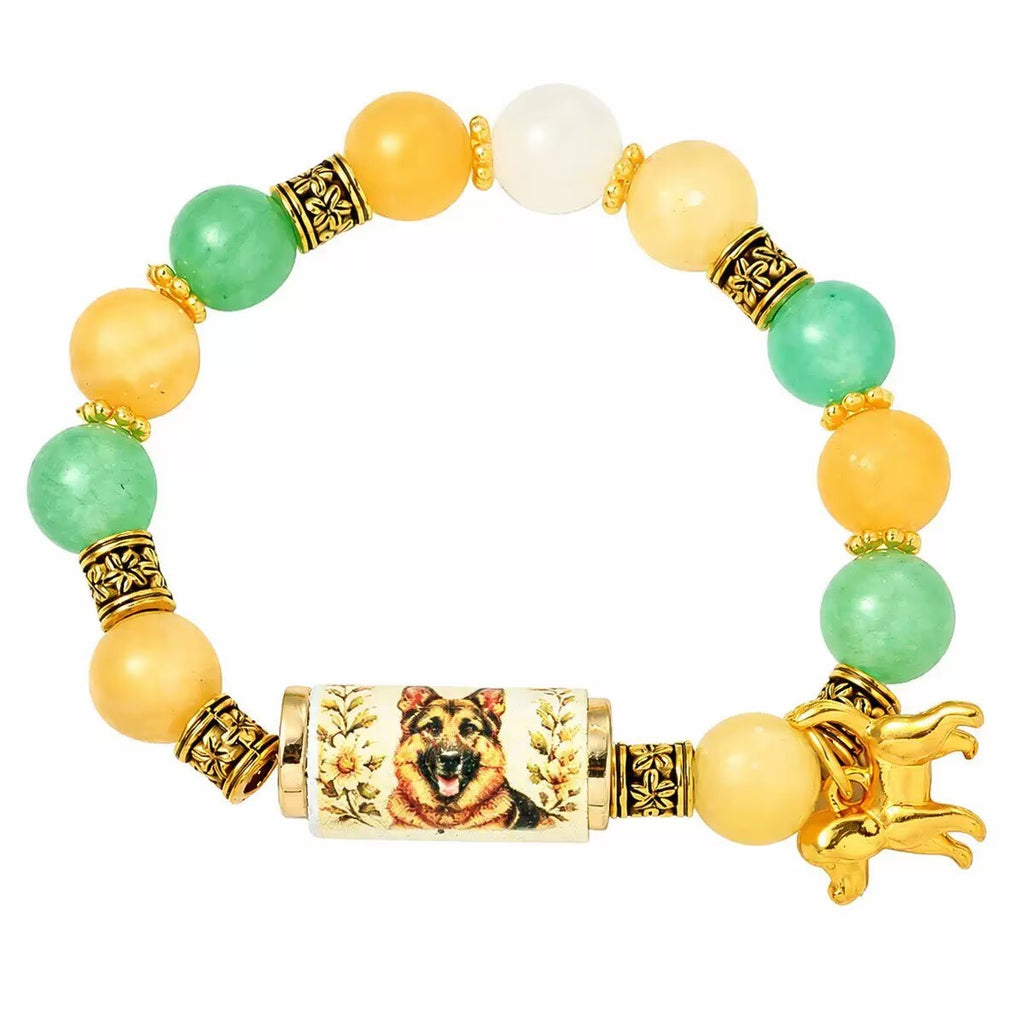 Nature Print Tube Bead Bracelet with Dangle Charm - C15