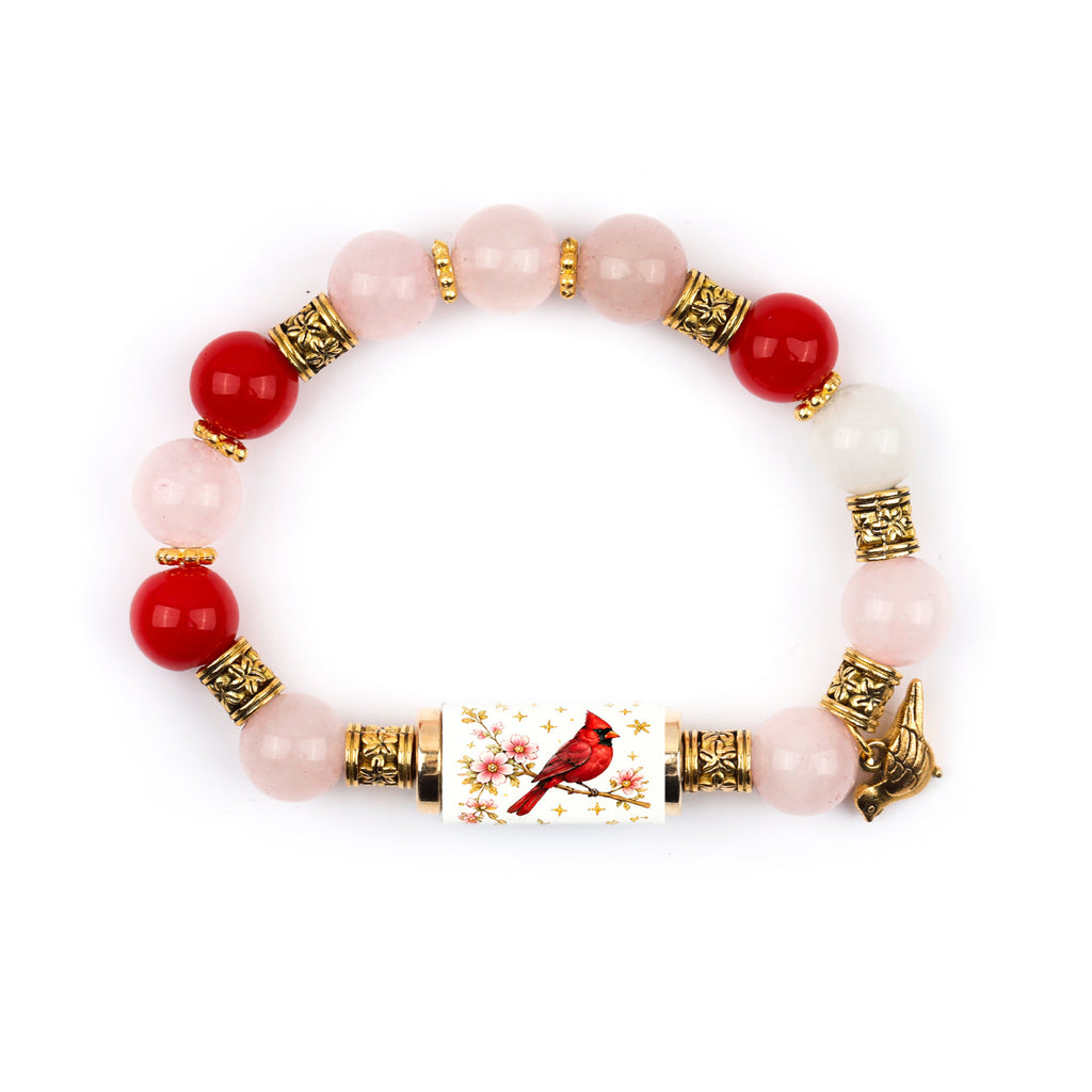 Nature Print Tube Bead Bracelet with Dangle Charm - C3