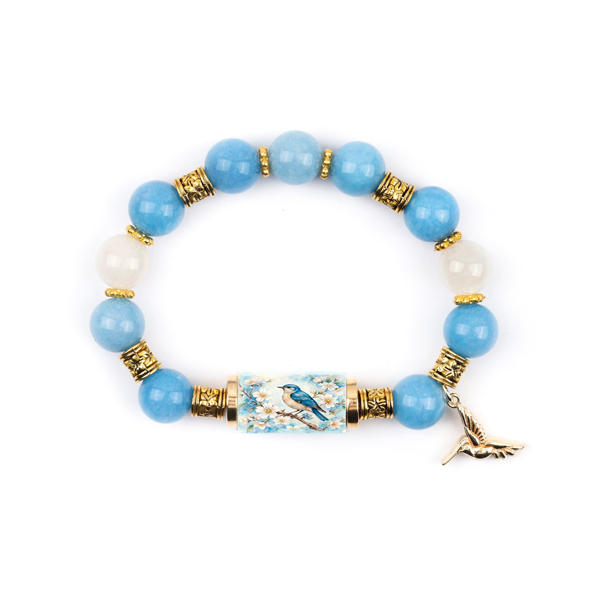 Nature Print Tube Bead Bracelet with Dangle Charm - C4