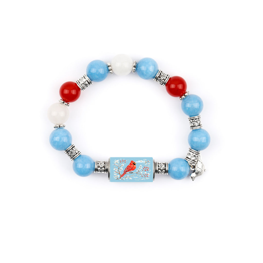 Nature Print Tube Bead Bracelet with Dangle Charm - C5