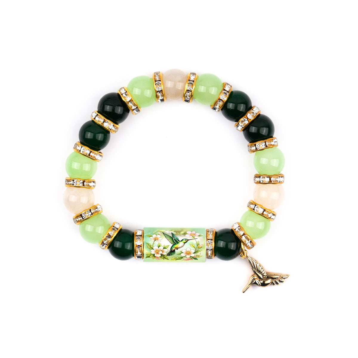Nature Print Tube Bead Bracelet with Dangle Charm - C6