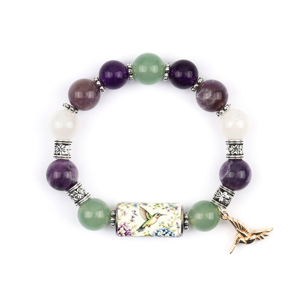 Nature Print Tube Bead Bracelet with Dangle Charm - C7