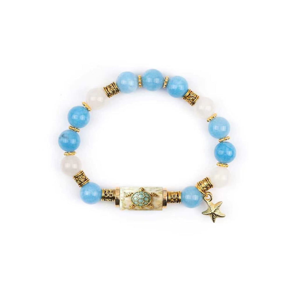 Nature Print Tube Bead Bracelet with Dangle Charm - C9