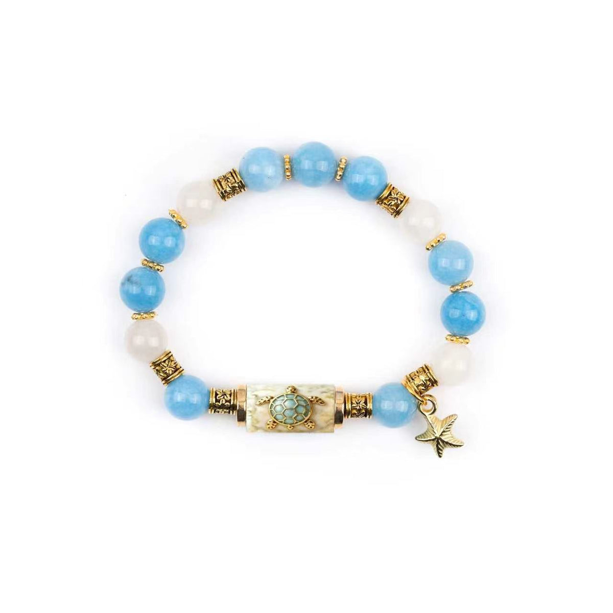 Nature Print Tube Bead Bracelet with Dangle Charm - C9