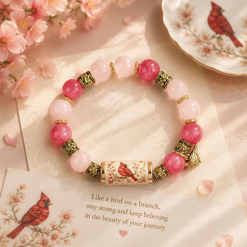 Nature Print Tube Bead Bracelet with Dangle Charm