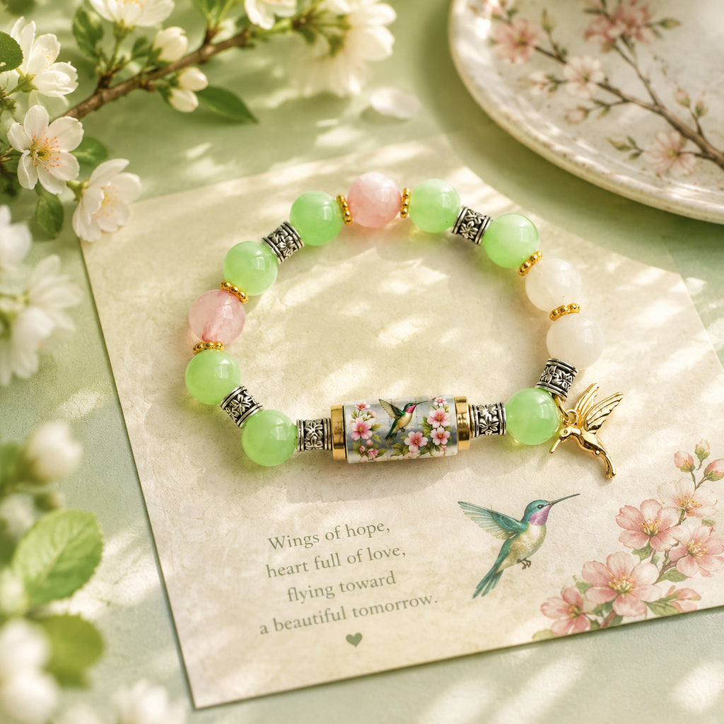 Nature Print Tube Bead Bracelet with Dangle Charm - view 1