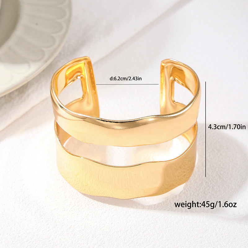 Minimalist Twin-Band Open Cuff Bangle - Gold - 2