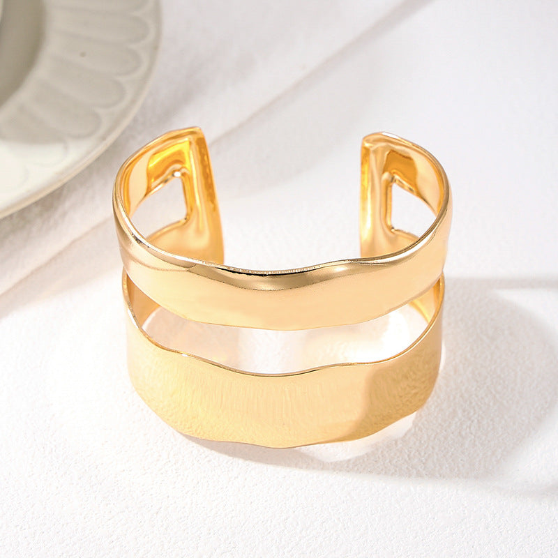 Minimalist Twin-Band Open Cuff Bangle - Gold