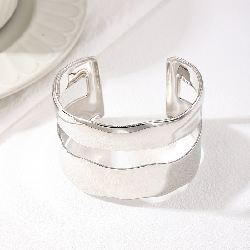 Minimalist Twin-Band Open Cuff Bangle - Silver