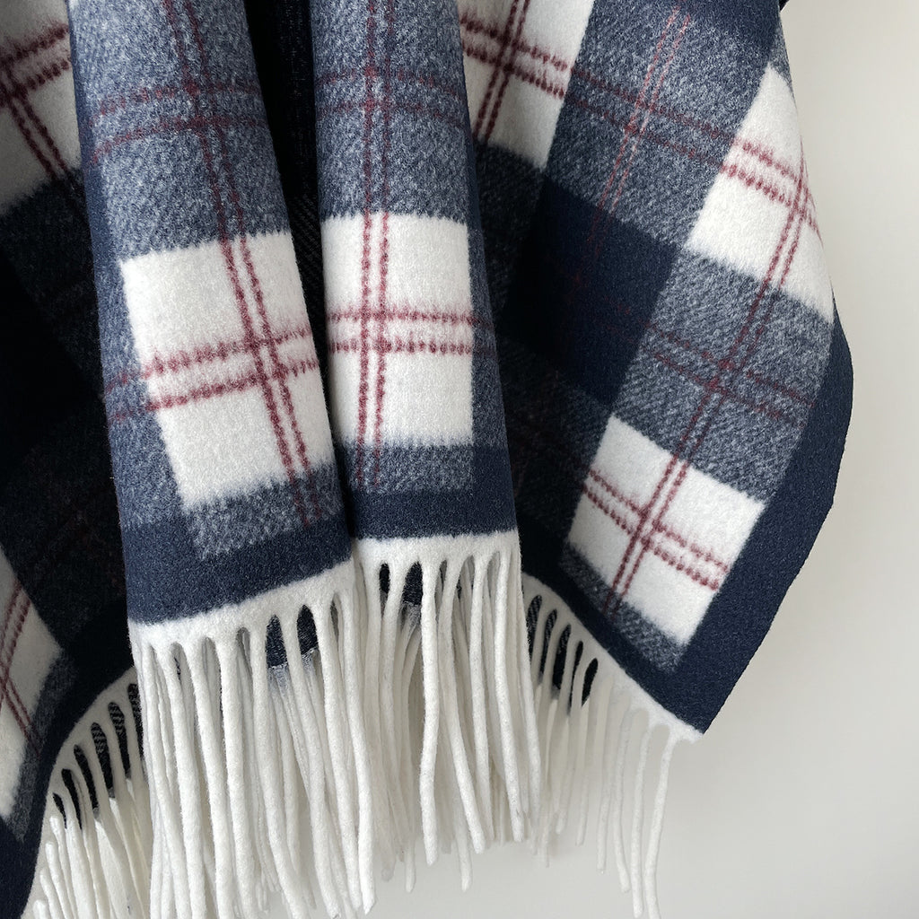 Plaid Fringe Poncho Wrap Scarf with Open Front - Grey - 1
