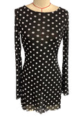 Polka Dot Mesh Open Back Mini Dress - Black