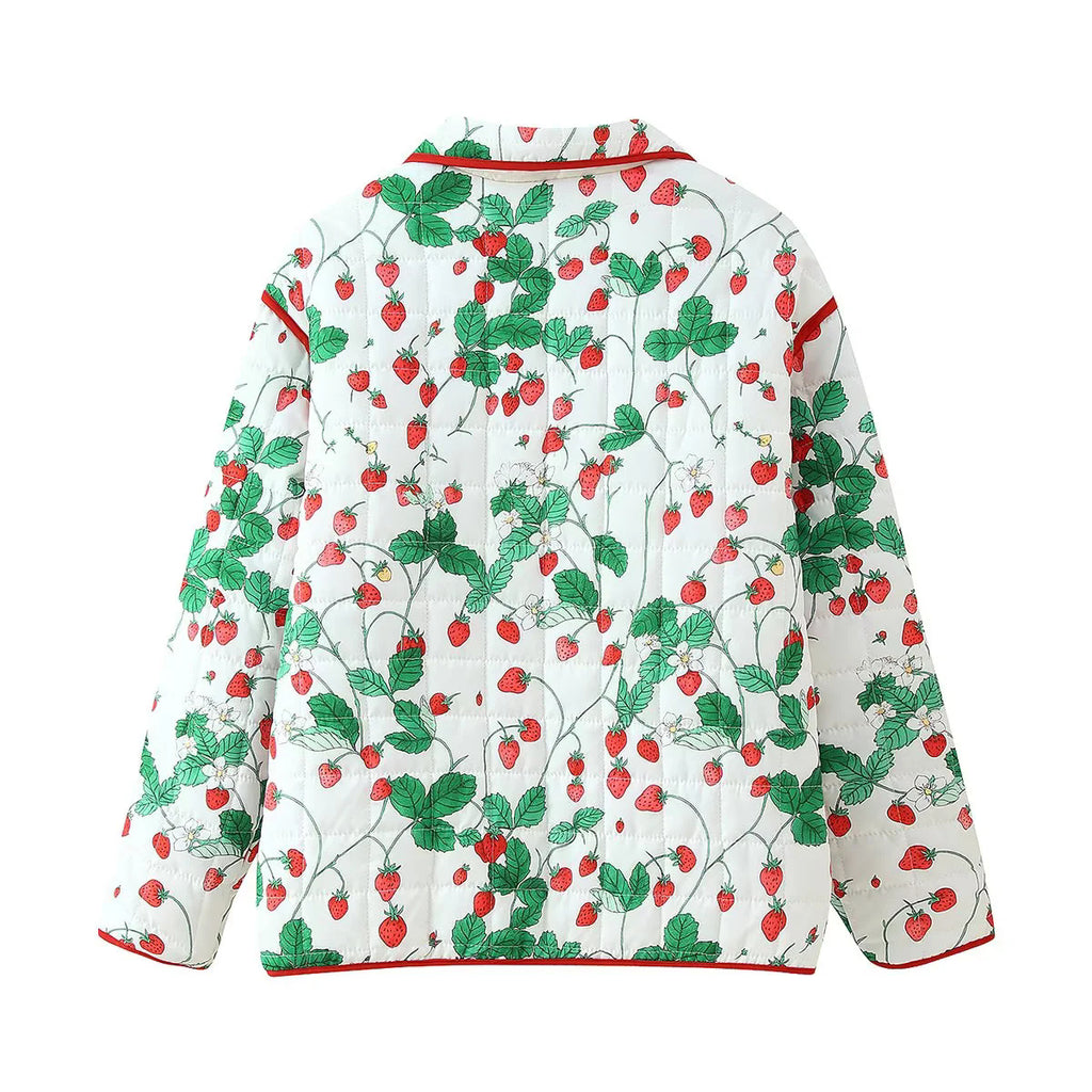 Strawberry Print Quilted Collared Jacket - Decor - 2
