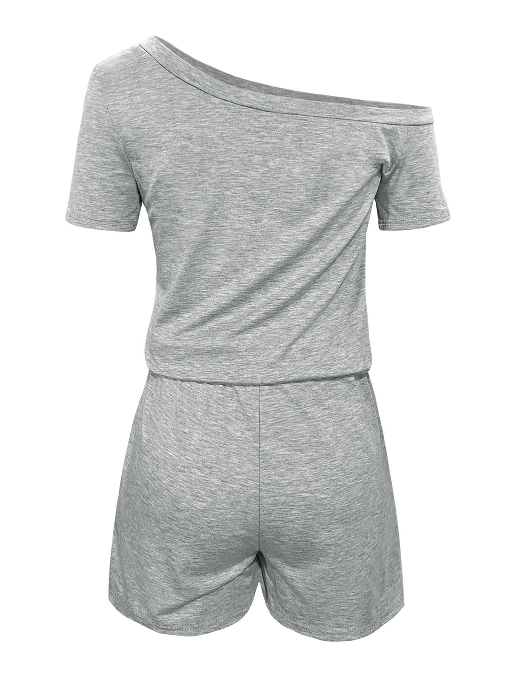 One Shoulder Drawstring Waist Romper - Ash - 4