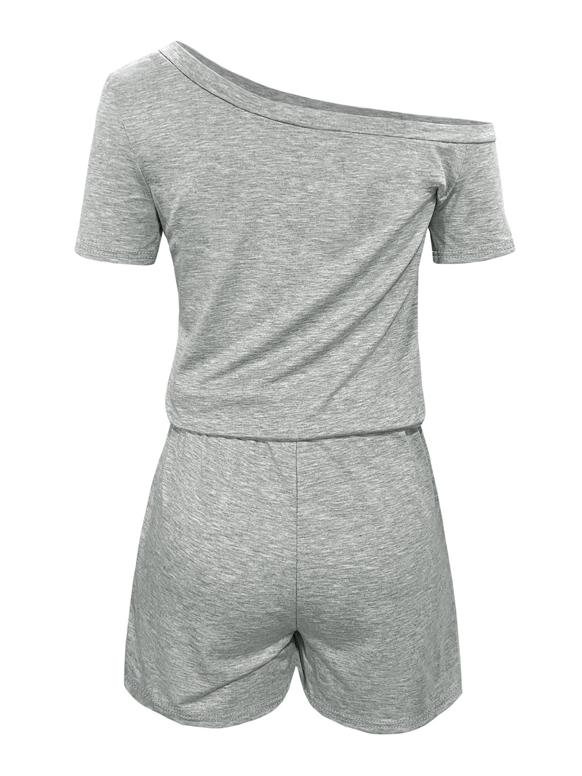 One Shoulder Drawstring Waist Romper - Ash - 4