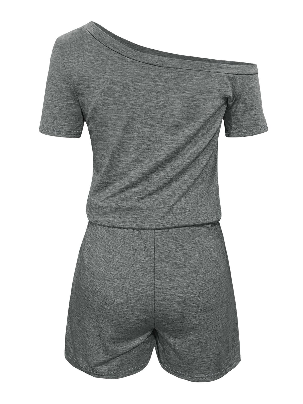 One Shoulder Drawstring Waist Romper - Gray - 3