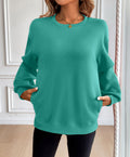 Oversized Crew Neck Sweatshirt with Side Slits - Green