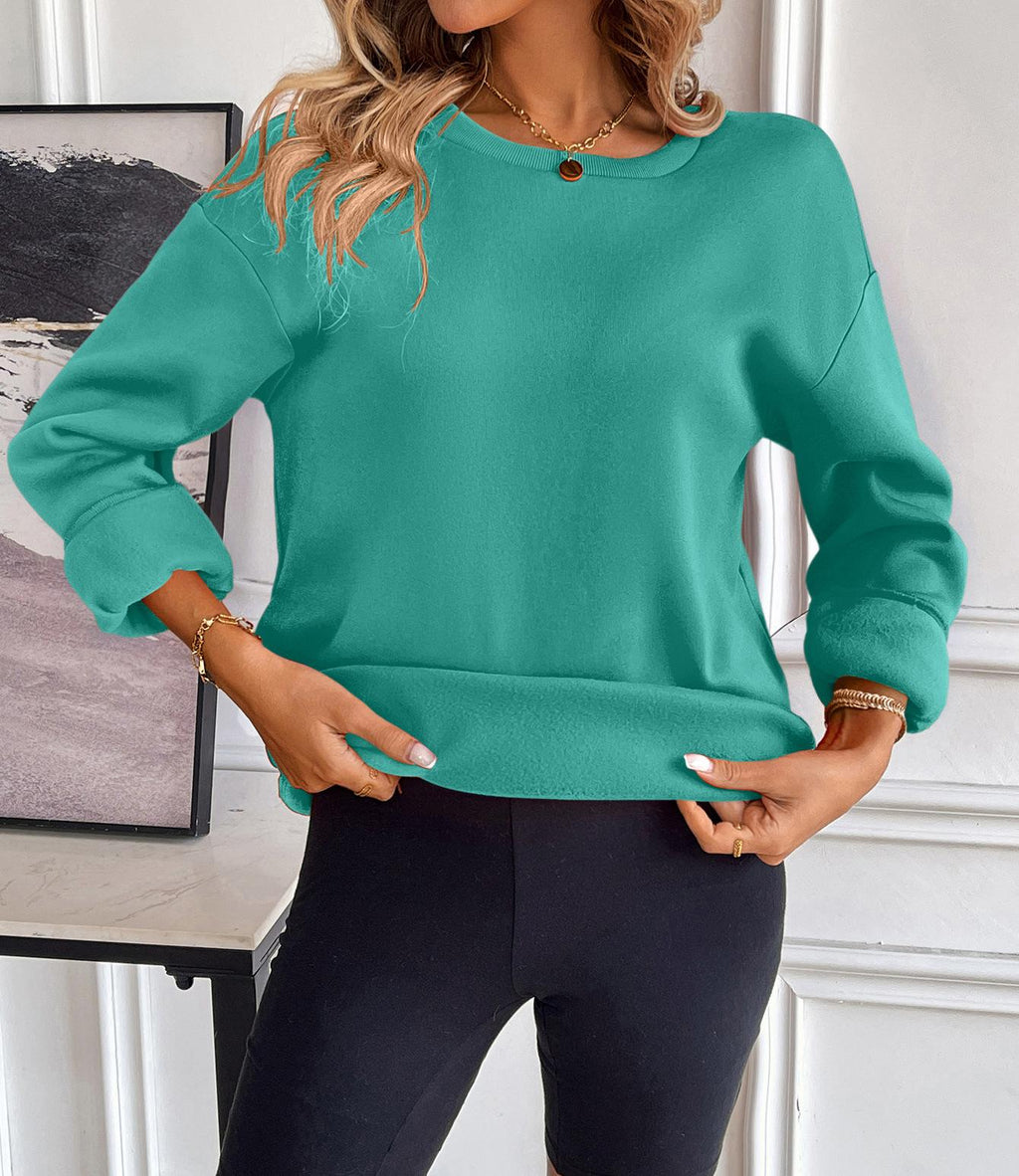 Oversized Crew Neck Sweatshirt with Side Slits - Green - 3