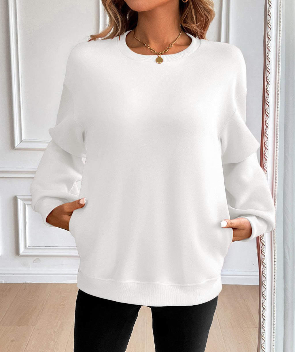 Oversized Crew Neck Sweatshirt with Side Slits - White